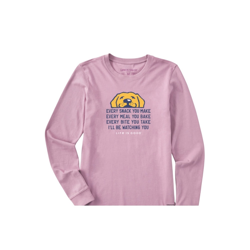 Life Is Good Womens Crusher Tee Purple Long Sleeve Dog Graphic Shirt Small NEW
